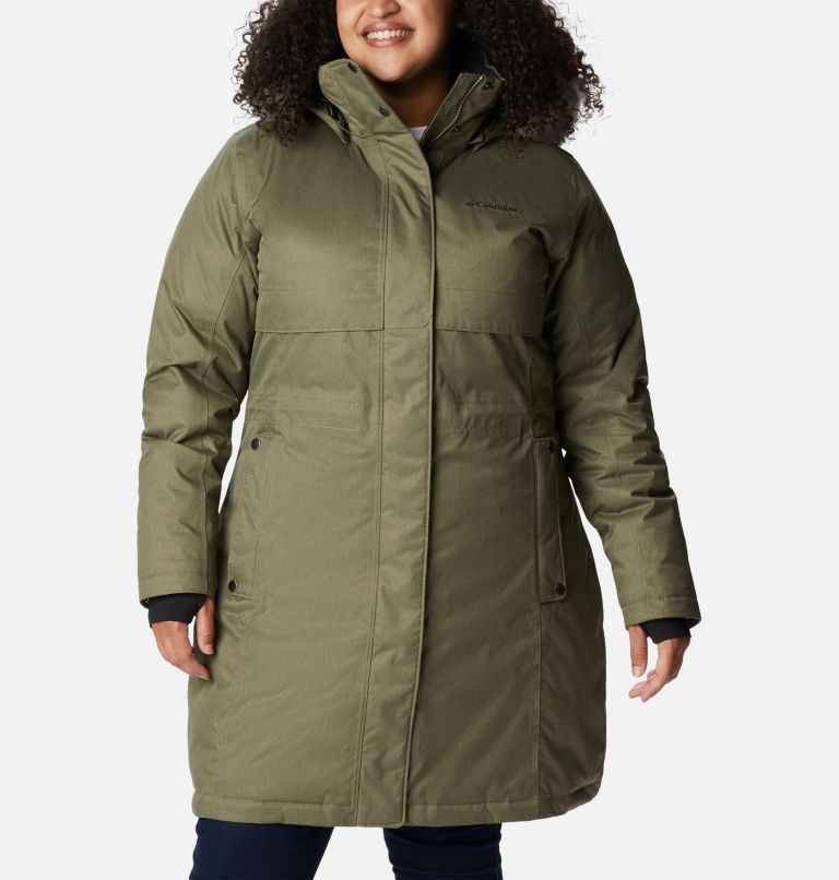Women's Apres Arson Winter Long Down Jacket - Plus Size, Color: Stone Green, image 1