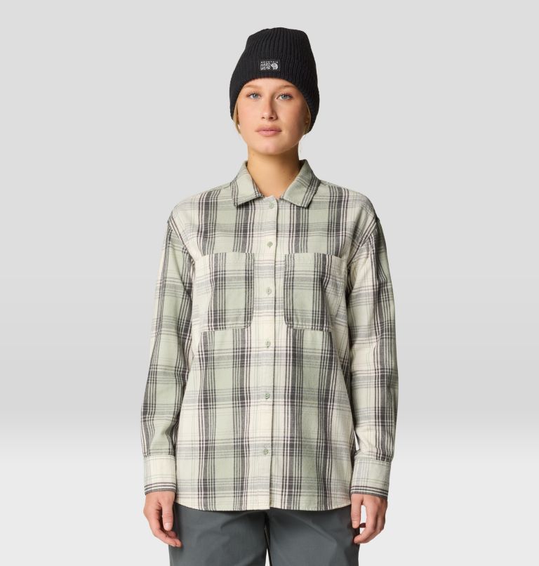 Women's Dolores Flannel Long Sleeve Shirt, Color: White Sage Starlights Plaid, image 1