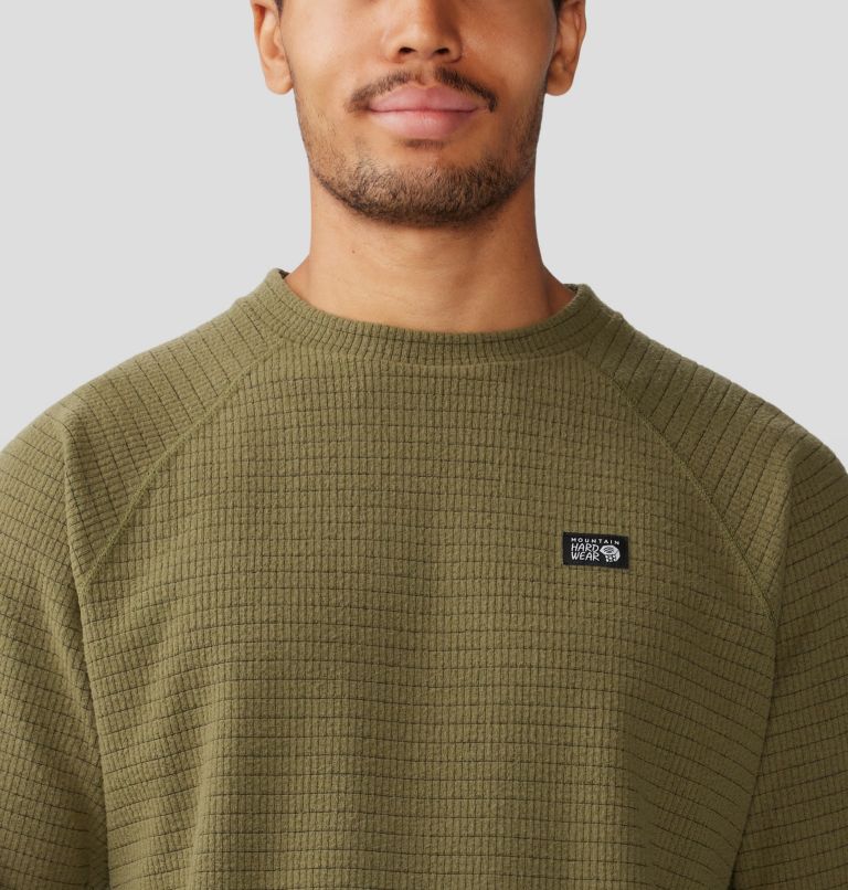 Men's Summit Grid Long Sleeve Crew, Color: Combat Green, image 4