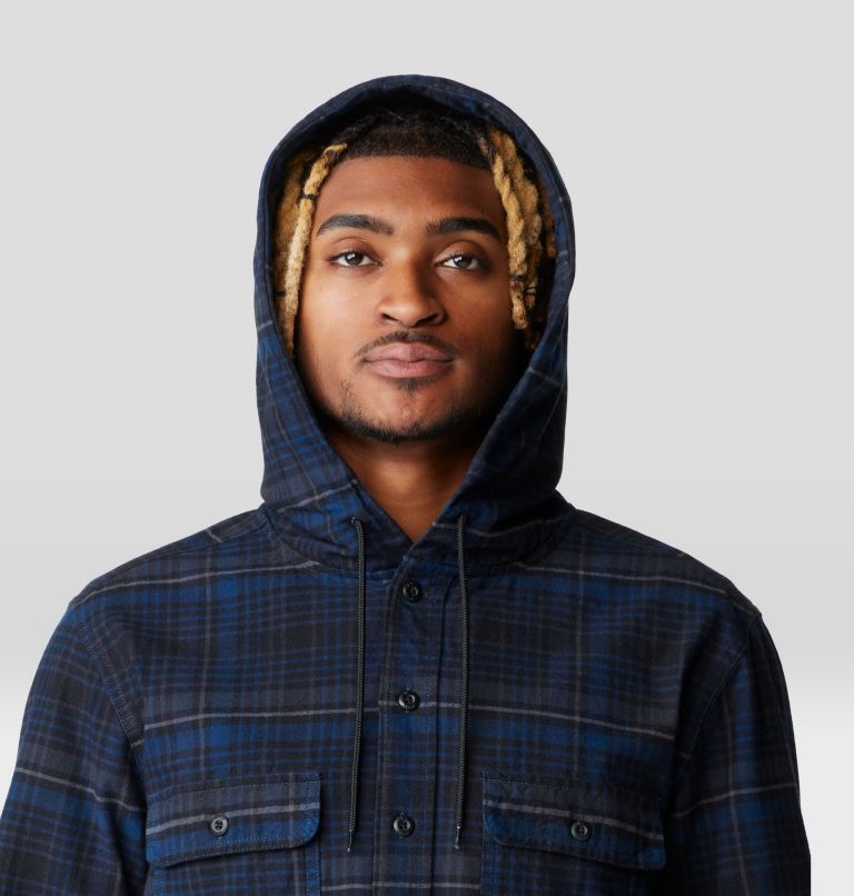 Men's Dusk Creek Long Sleeve Hooded Shirt, Color: Dark Storm Bowline Plaid, image 4