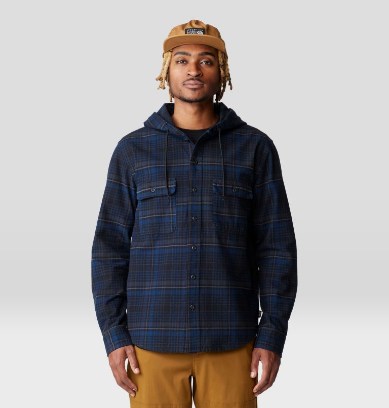 Men's Dusk Creek Long Sleeve Hooded Shirt, Color: Dark Storm Bowline Plaid, image 1