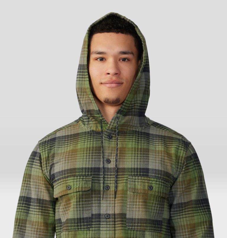 Men's Dusk Creek Long Sleeve Hooded Shirt, Color: Combat Green Glass House Plaid, image 4