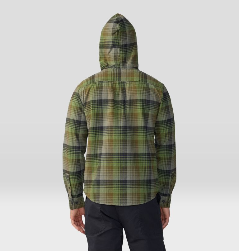 Men's Dusk Creek Long Sleeve Hooded Shirt, Color: Combat Green Glass House Plaid, image 2