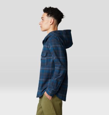Men's Dusk Creek Long Sleeve Hooded Shirt, Color: Dark Caspian Bowline Plaid, image 7