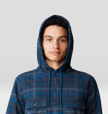 Men's Dusk Creek Long Sleeve Hooded Shirt, Color: Dark Caspian Bowline Plaid, image 8