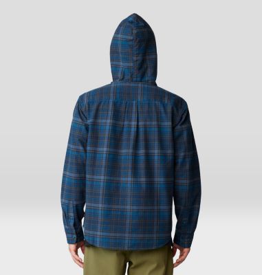 Men's Dusk Creek Long Sleeve Hooded Shirt, Color: Dark Caspian Bowline Plaid, image 6