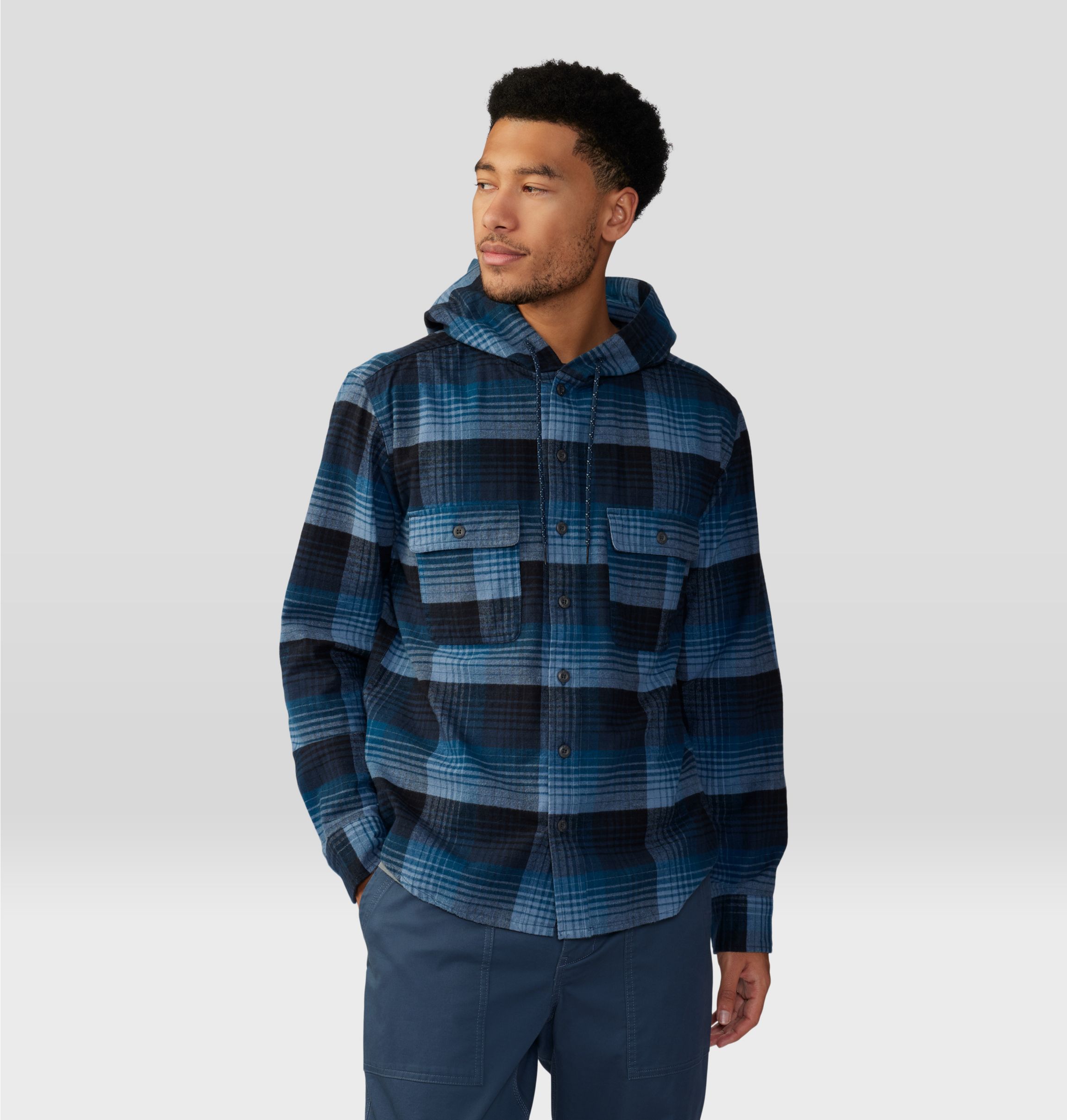 Men gingham hot sale hooded shirt