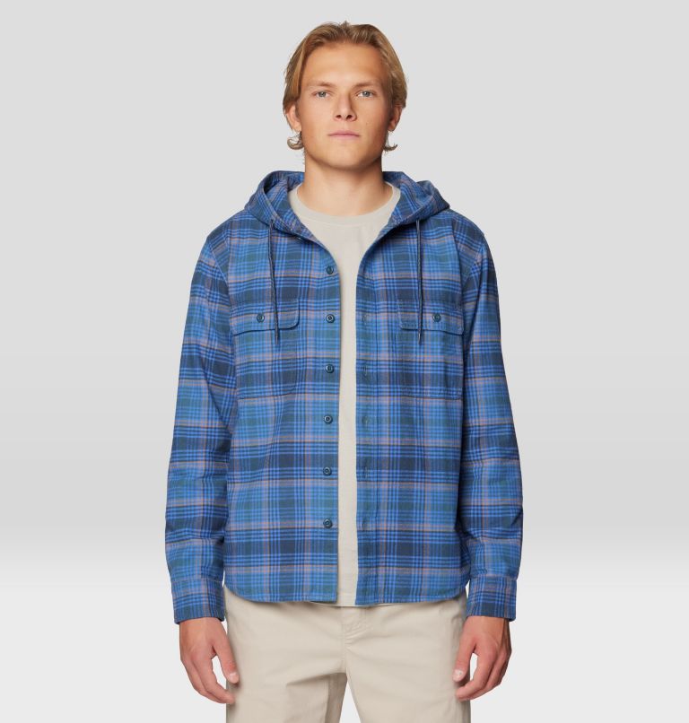 Men's Dusk Creek Long Sleeve Hooded Shirt, Color: Adriatic Blue Billy Plaid, image 5
