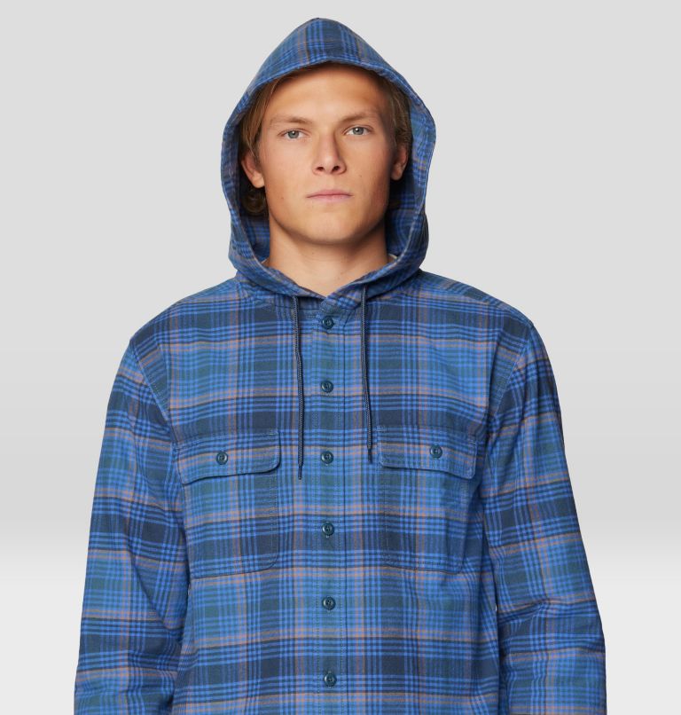 Men's Dusk Creek Long Sleeve Hooded Shirt, Color: Adriatic Blue Billy Plaid, image 6