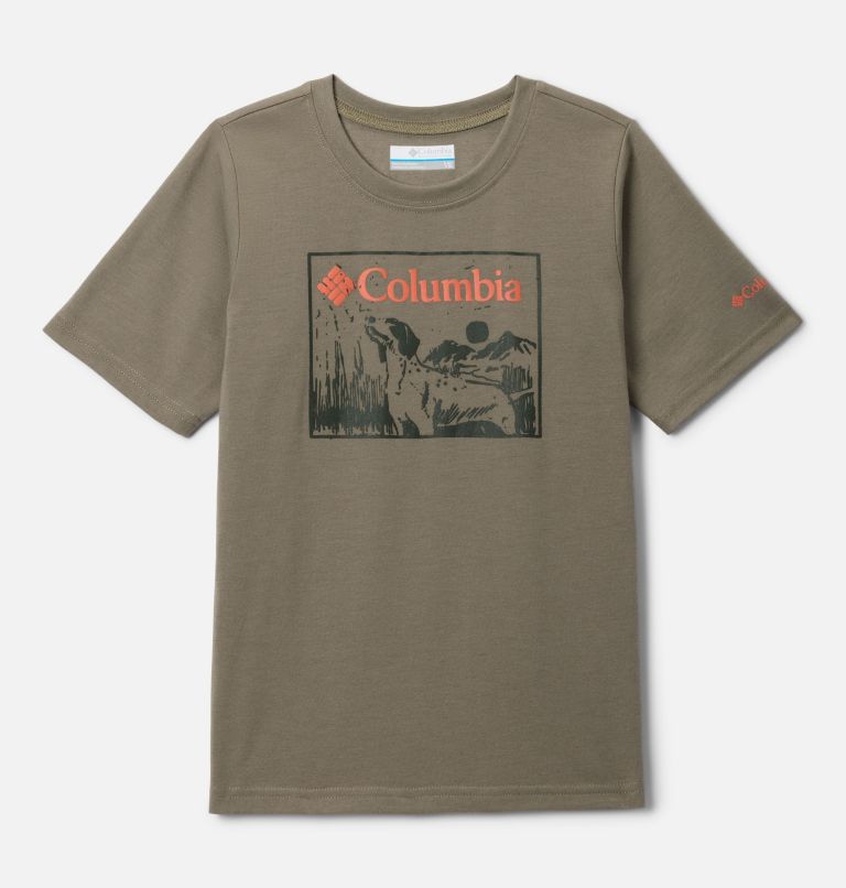 Boys' La Poudre Pass Short Sleeve T-Shirt, Color: Stone Green, Furry Friend, image 1