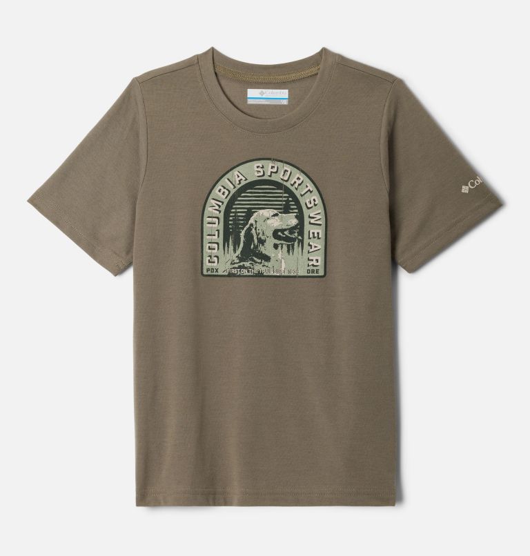 Boys' La Poudre Pass Short Sleeve T-Shirt, Color: Stone Green, Furry Friend, image 1