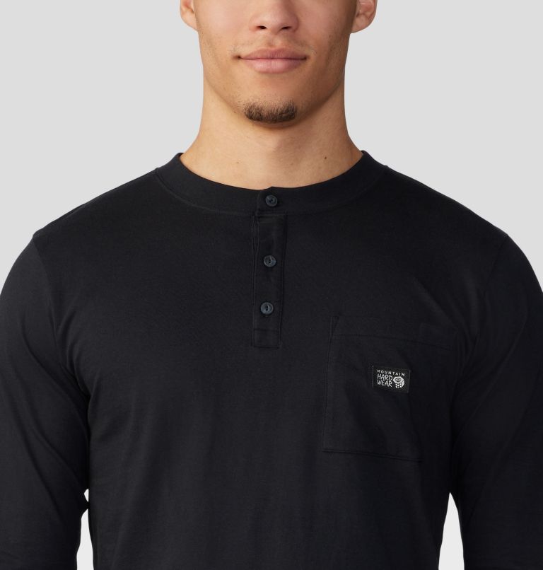 Men's Cotton Ridge Long Sleeve Henley, Color: Black, image 4
