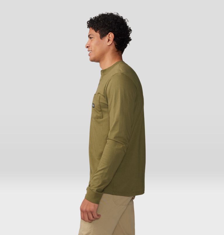 Thumbnail: Men's Cotton Ridge Long Sleeve Henley, Color: Combat Green, image 3