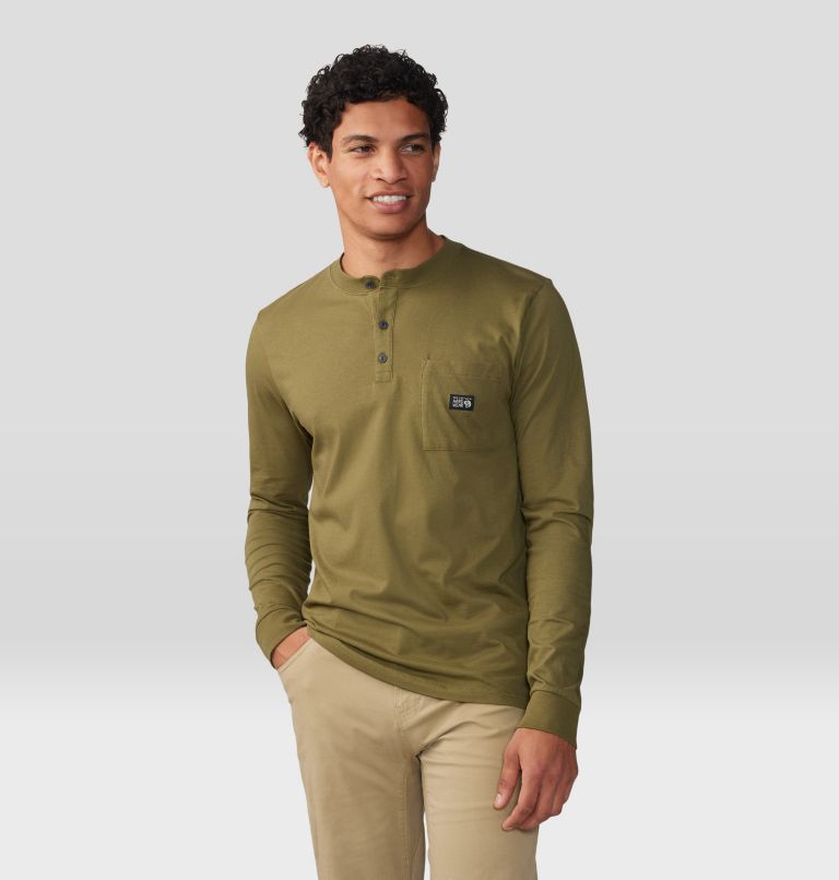 Men's Cotton Ridge Long Sleeve Henley, Color: Combat Green, image 5
