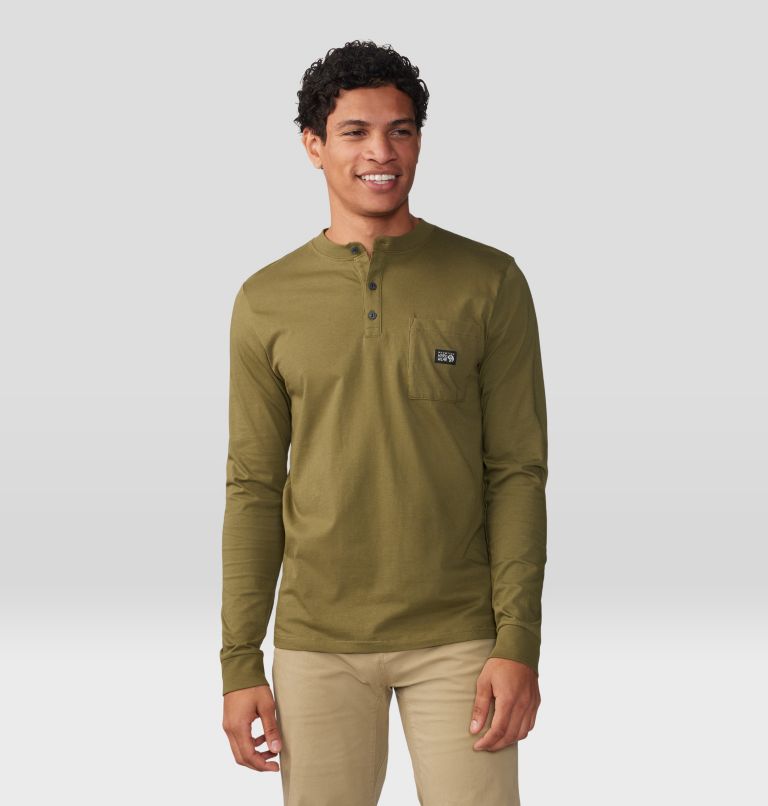 Men's Cotton Ridge Long Sleeve Henley, Color: Combat Green, image 1