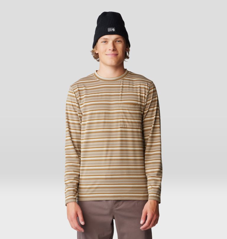 Men's Low Exposure Long Sleeve, Color: Golden Brown Crag Stripe Print, image 5