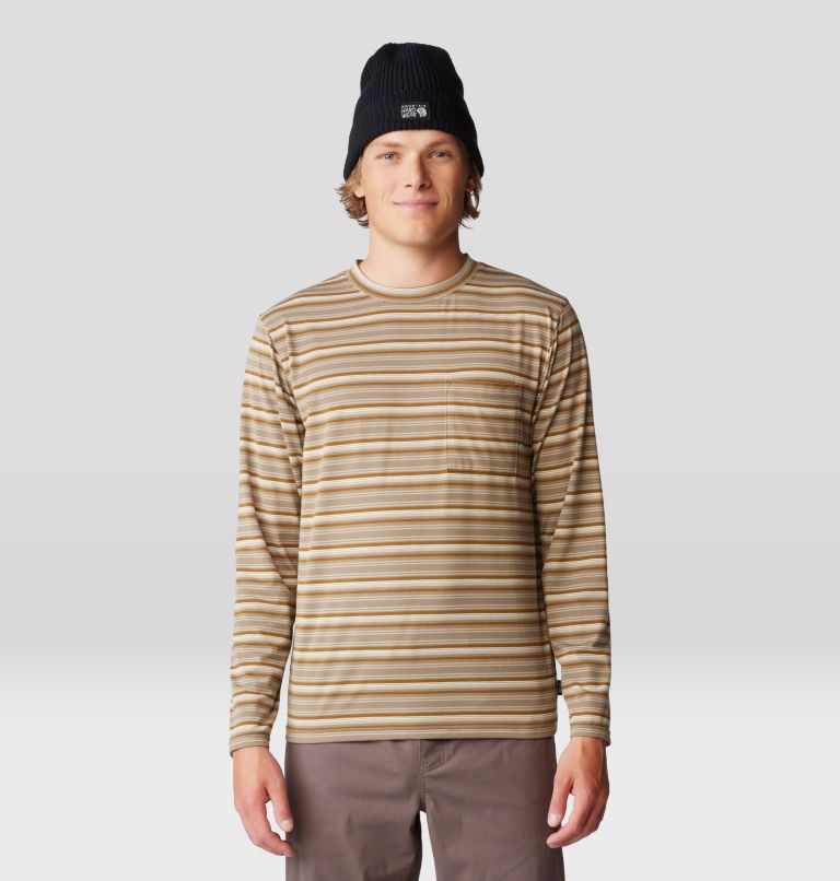 Men's Low Exposure Long Sleeve, Color: Golden Brown Crag Stripe Print, image 1