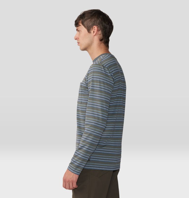 Men's Low Exposure Long Sleeve, Color: Stone Green Crag Stripe Print, image 3