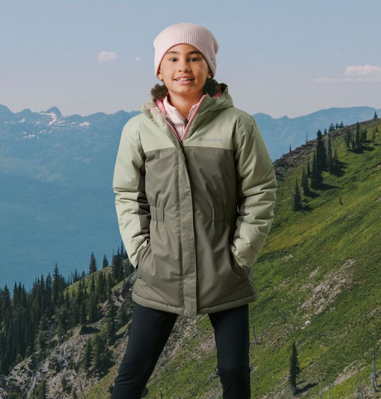 Girls' Hikebound Long Insulated Jacket, Color: Stone Green, Safari, image 5