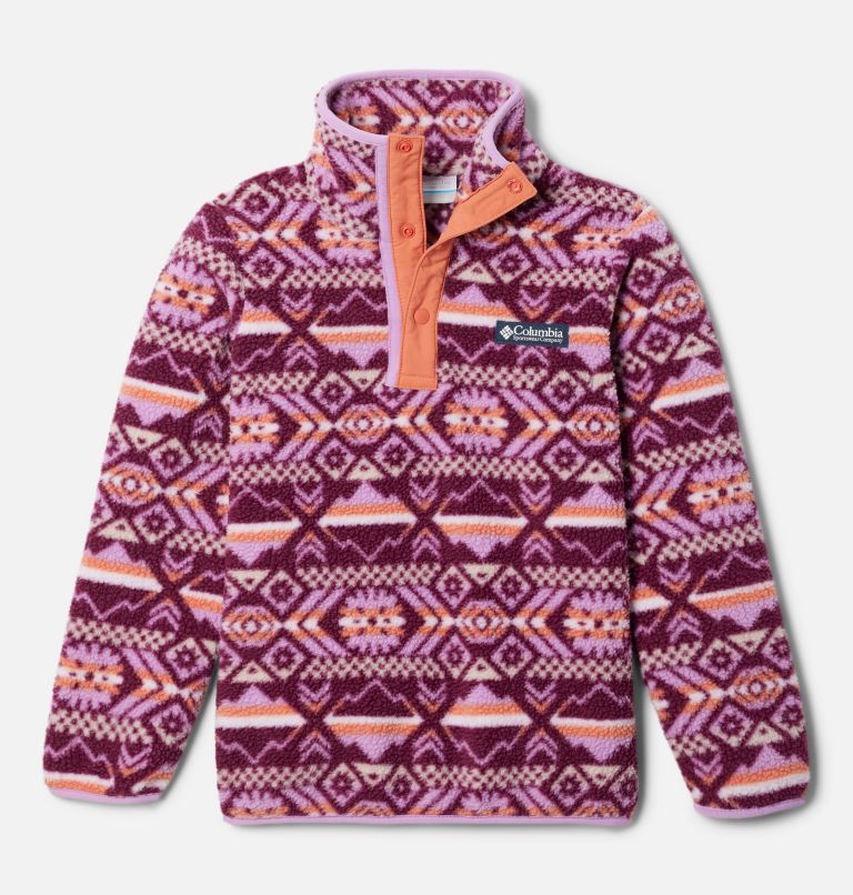 Kids' Helvetia Half Snap Fleece Pullover, Color: Marionberry Checkered Peaks, Gumdrop, image 1