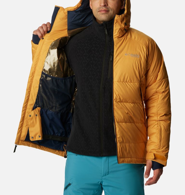 Men's Roaring Fork Down Jacket, Color: Raw Honey, Collegiate Navy, image 5