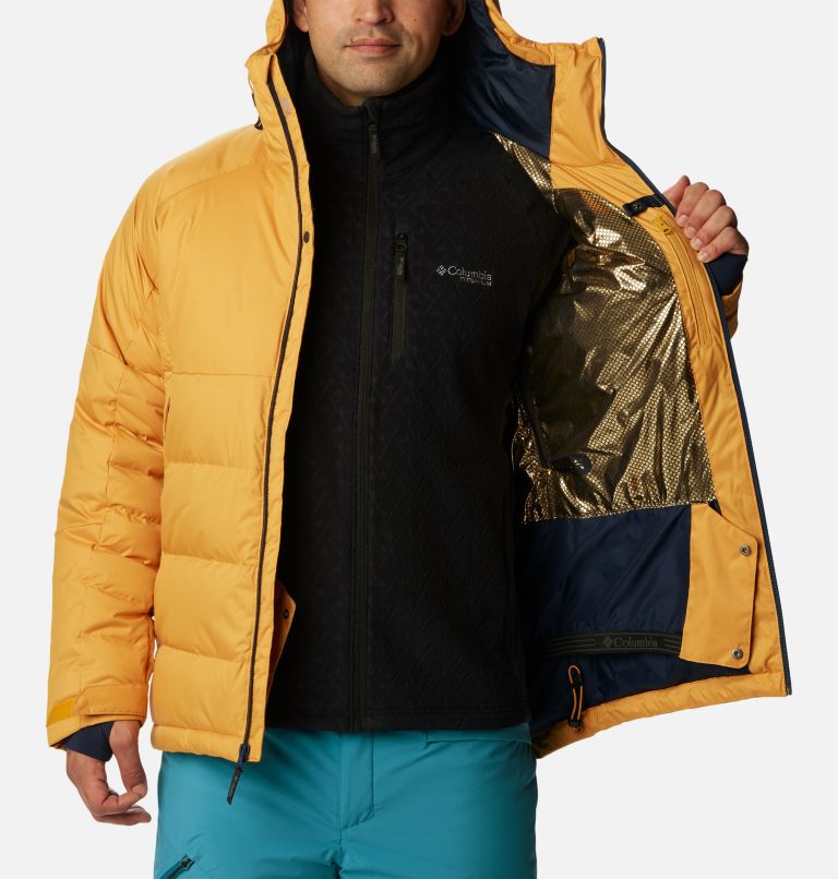 Men's Roaring Fork Down Jacket, Color: Raw Honey, Collegiate Navy, image 6