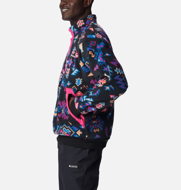Men's Wintertrainer Half Snap Fleece Pullover, Color: Black Woven Nature Print, image 3