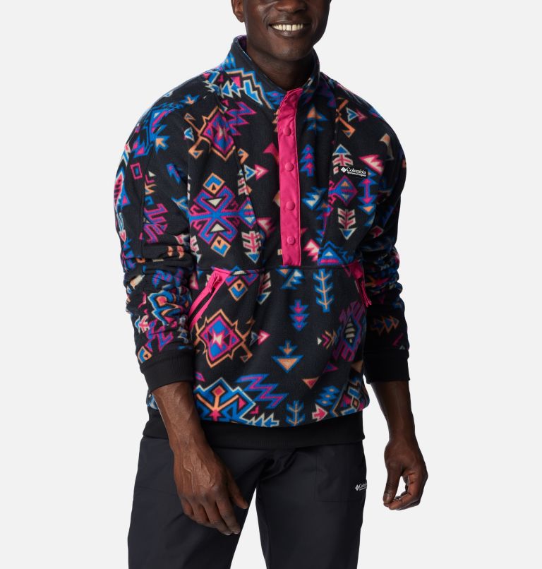 Men's Wintertrainer Half Snap Fleece Pullover, Color: Black Woven Nature Print, image 5