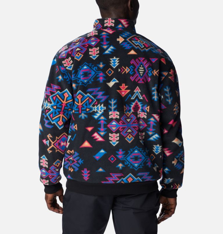 Men's Wintertrainer Half Snap Fleece Pullover, Color: Black Woven Nature Print, image 2