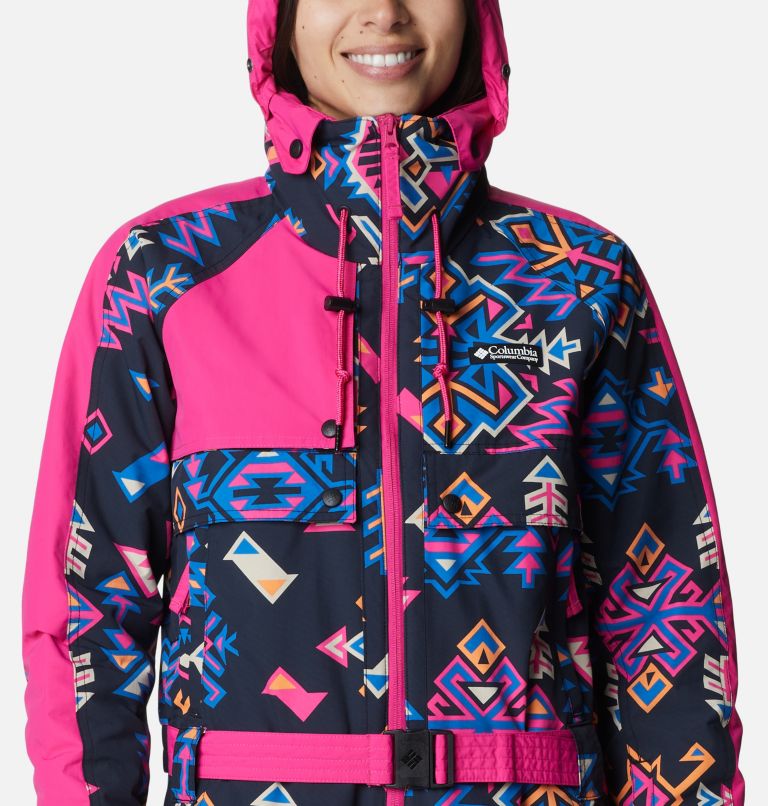 Women's Wintertrainer Waterproof Snow Suit, Color: Black Woven Nature Print, Fuchsia Fizz, image 4