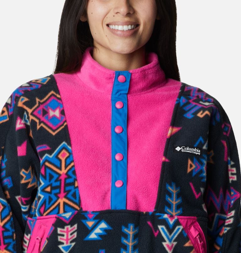 Thumbnail: Women's Wintertrainer Fleece Pullover, Color: Black Woven Nature Print, Fuchsia Fizz, image 4