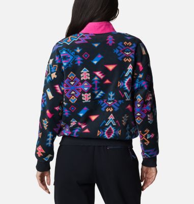 Wintertrainer Half Snap Fleece-Pullover f&uuml;r Frauen, Color: Black Woven Nature Print, Fuchsia Fizz