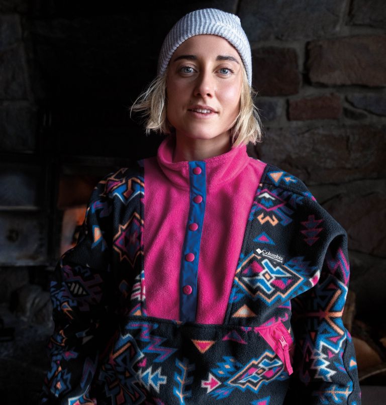 Thumbnail: Women's Wintertrainer Fleece Pullover, Color: Black Woven Nature Print, Fuchsia Fizz, image 9