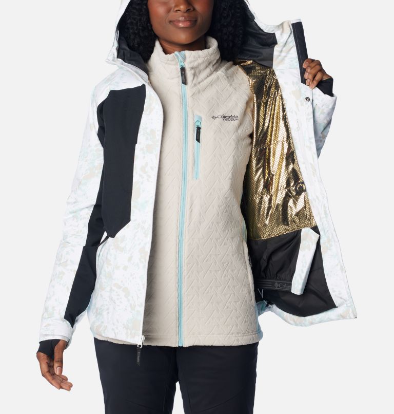 Thumbnail: Women's Highland Summit Jacket, Color: White Flurries Print, Black, image 6