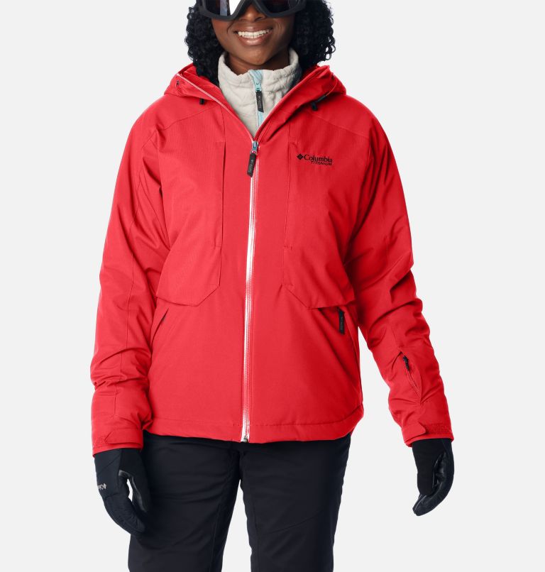 Ladies red ski clearance jacket with fur hood