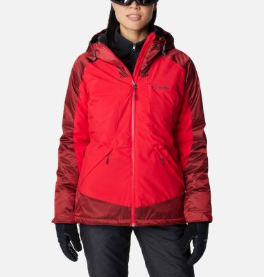 Veste de ski doublée polaire à capuche rouge femme