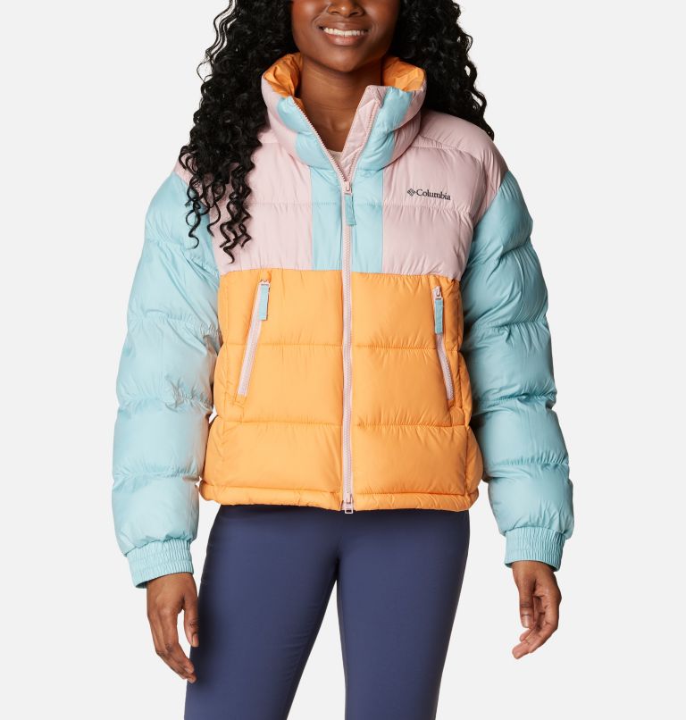 Pink cropped puffer outlet coat