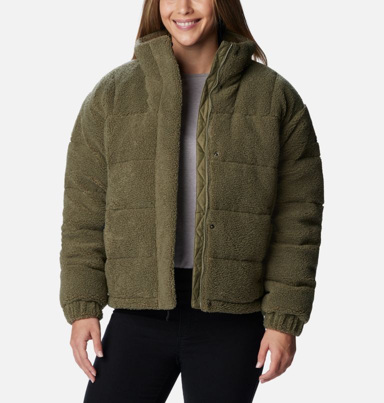 Sherpa lined puffer jacket women's sale