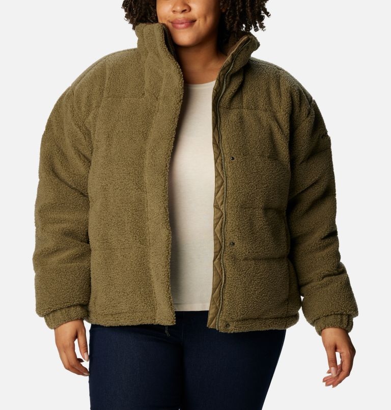 Thumbnail: Women's Sherpa Ruby Falls Novelty Jacket - Plus Size, Color: Stone Green Doodle Sherpa, image 7