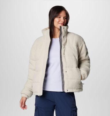 Women's Ruby Falls II Novelty Sherpa Puffer Jacket, Color: Dark Stone Doodle Sherpa, image 1