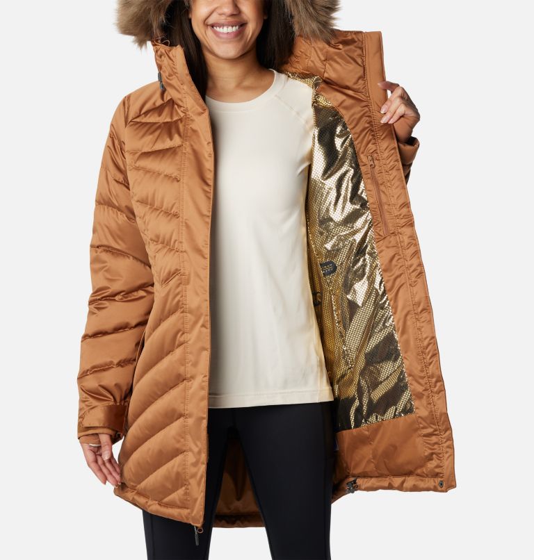 Manteau mi-long Lay D Down III pour femmes, Color: Camel Brown Satin, image 5