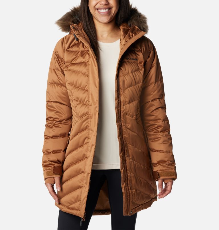 Manteau mi-long Lay D Down III pour femmes, Color: Camel Brown Satin, image 10