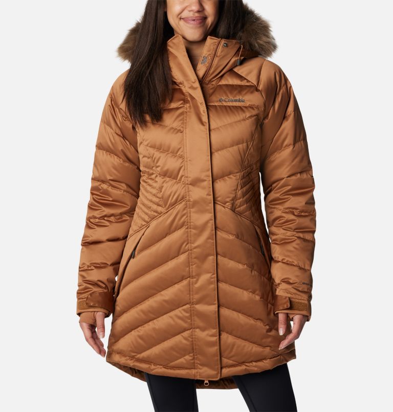 Women's Lay D Down III Mid Jacket, Color: Camel Brown Satin, image 1