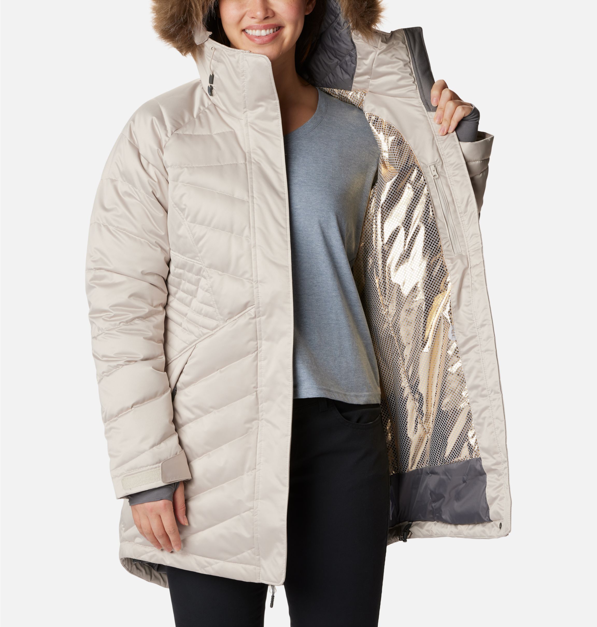 Columbia Sportswear Womens Hellfire Mid Down Jacket Tradewinds Grey Medium  >>> Be sure to …