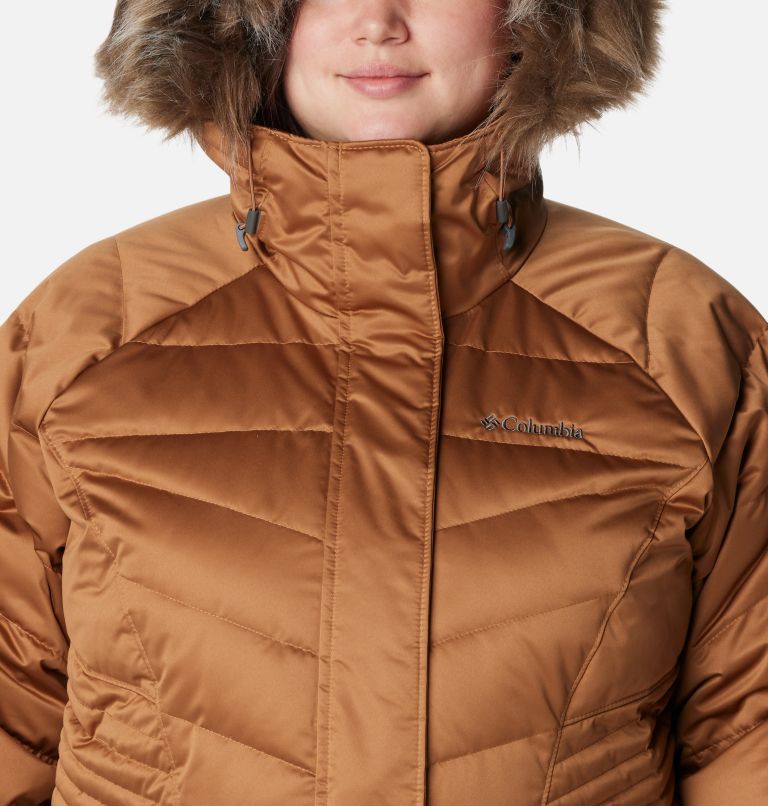 Manteau mi-long Lay D Down III pour femmes – Grandes tailles, Color: Camel Brown Satin, image 4