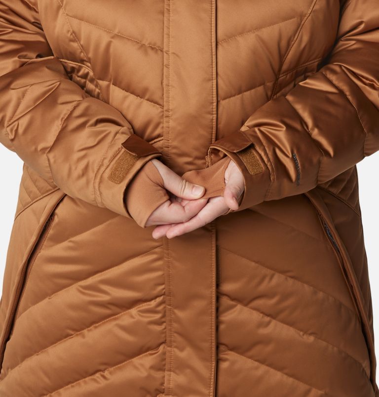 Manteau mi-long Lay D Down III pour femmes – Grandes tailles, Color: Camel Brown Satin, image 7