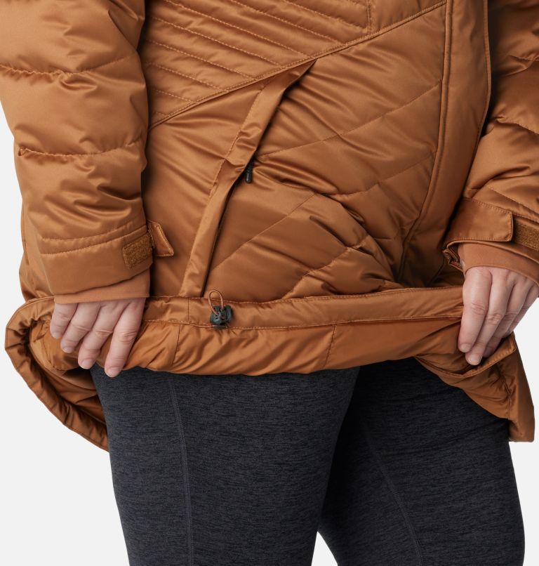 Manteau mi-long Lay D Down III pour femmes – Grandes tailles, Color: Camel Brown Satin, image 8