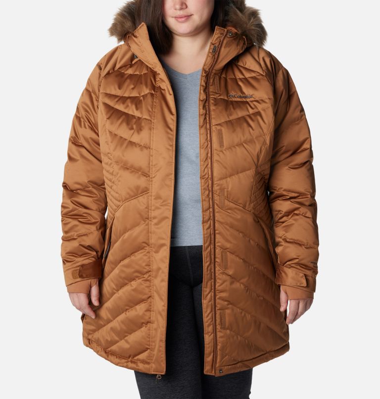 Manteau mi-long Lay D Down III pour femmes – Grandes tailles, Color: Camel Brown Satin, image 9