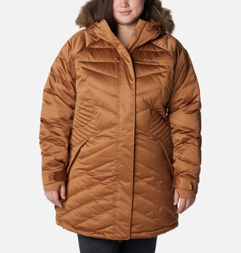 Manteau mi-long Lay D Down III pour femmes – Grandes tailles, Color: Camel Brown Satin, image 1