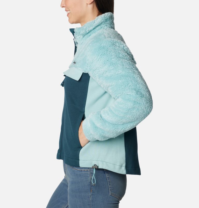 Women's Columbia Lodge Hybrid Sherpa Jacket, Color: Aqua Haze, Night Wave, image 3